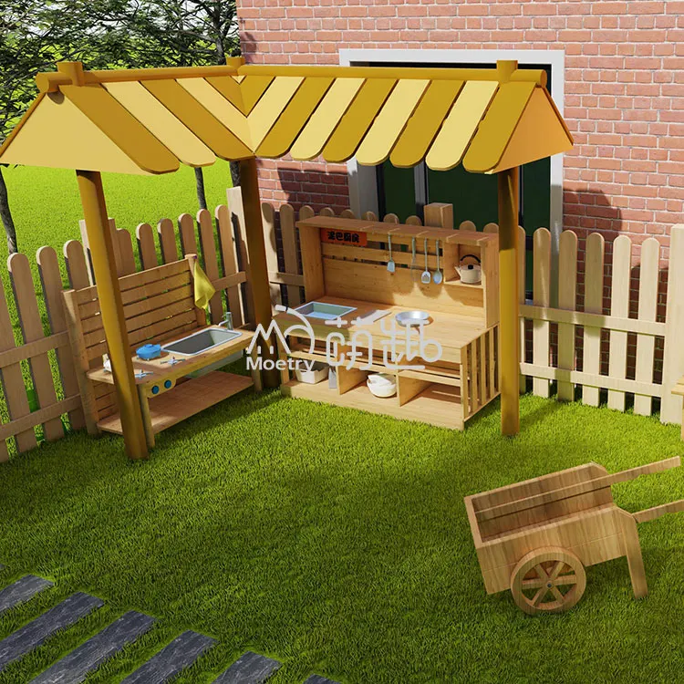 Moetry Daycare Outdoor Playhouse for Kids Wooden Backyard Playhouse Pine Wood Pretend Game House