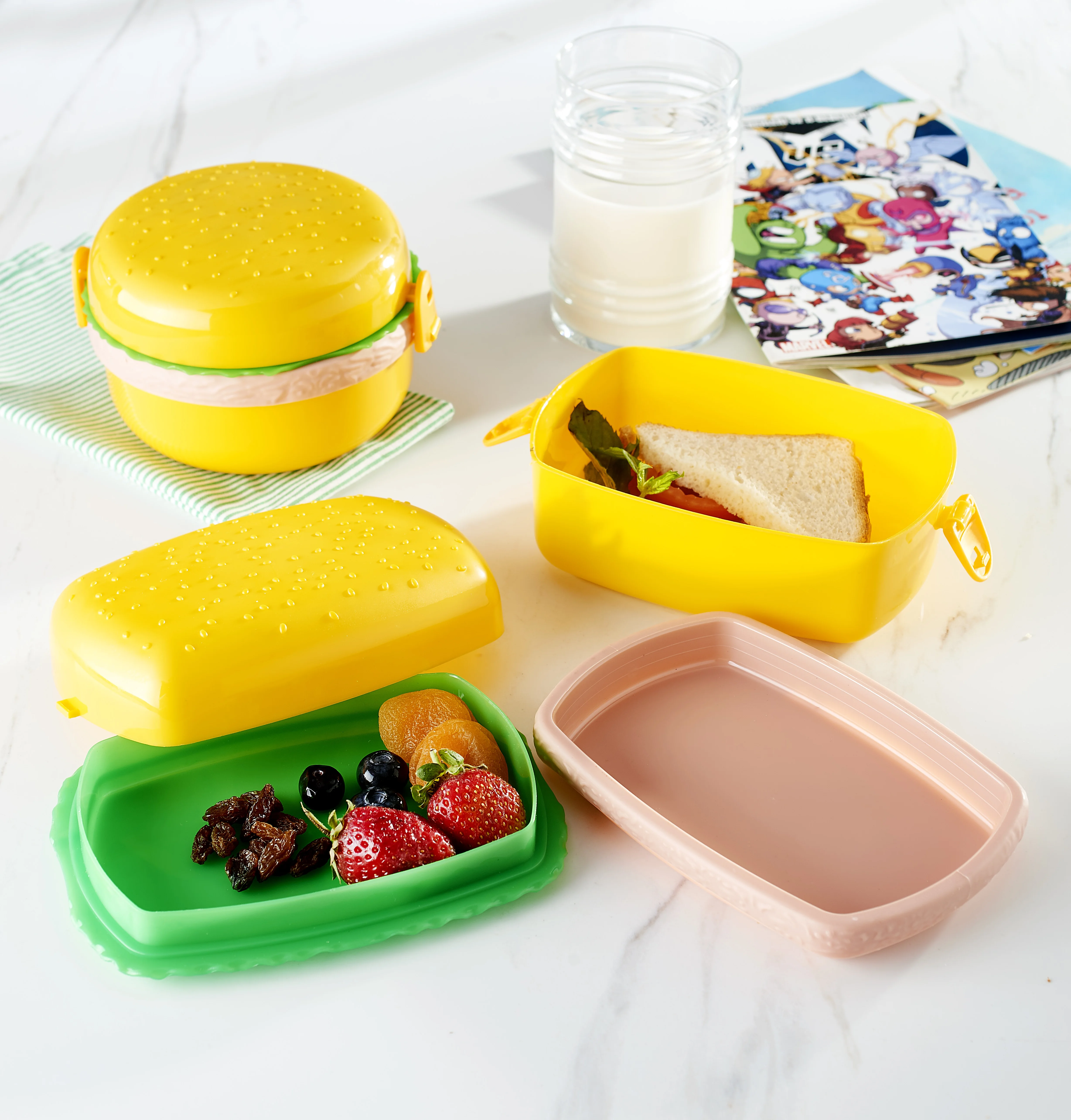 AFOSSA Rectangular Hamburger Shaped Lunch Box for School and Picnic BPA-Free Food Storage Container FAST DELIVERY FROM TURKEY