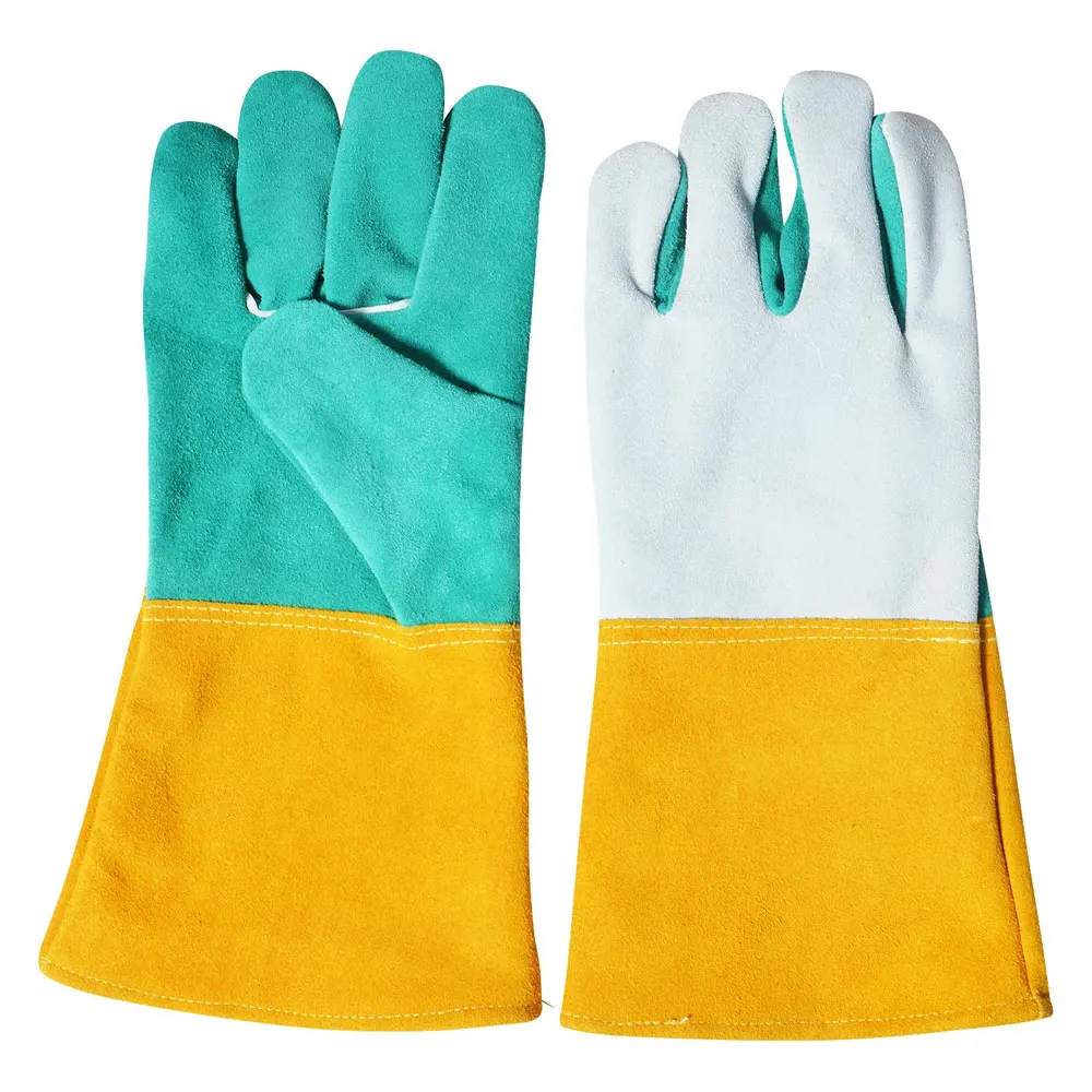 High quality Custom 14 inch Cow split leather welding gloves heat resistant welder gloves for multiple tasks