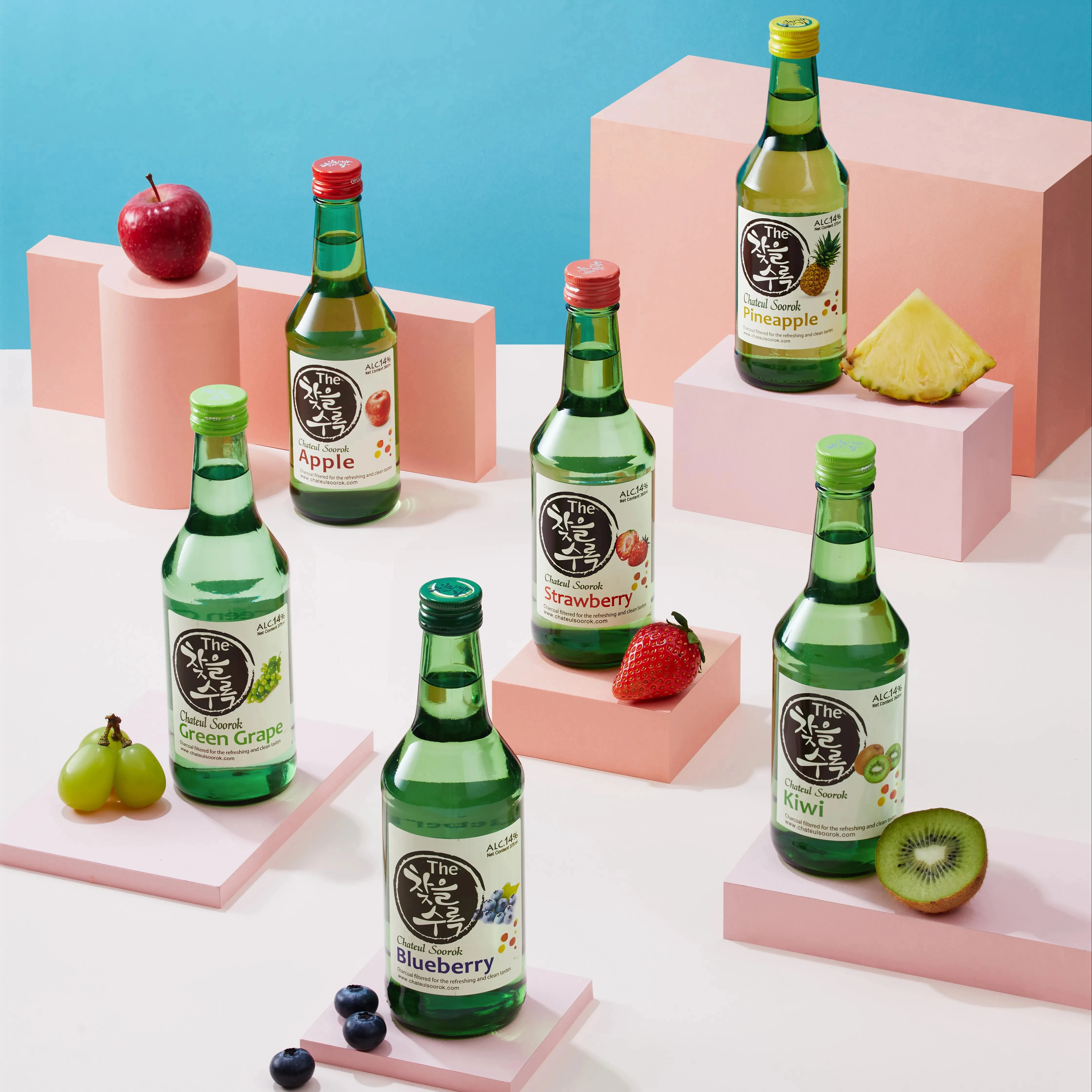 The Chateul Soorok 14 different flavor Prime Korean SOJU Glass Bottle 360ml ABV 14%~19.3% Korean alcoholic beverage many flavors