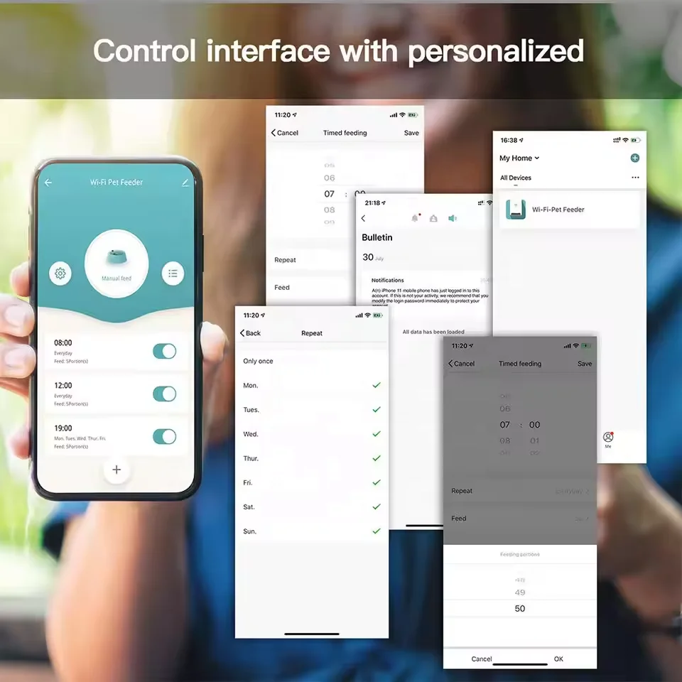 Tuya Dog Cat Smart Pet Feeder Wifi Mobile Phone App Remote Control Microchip Smart Dogs And Cats Animal Feeders with 6L Capacity