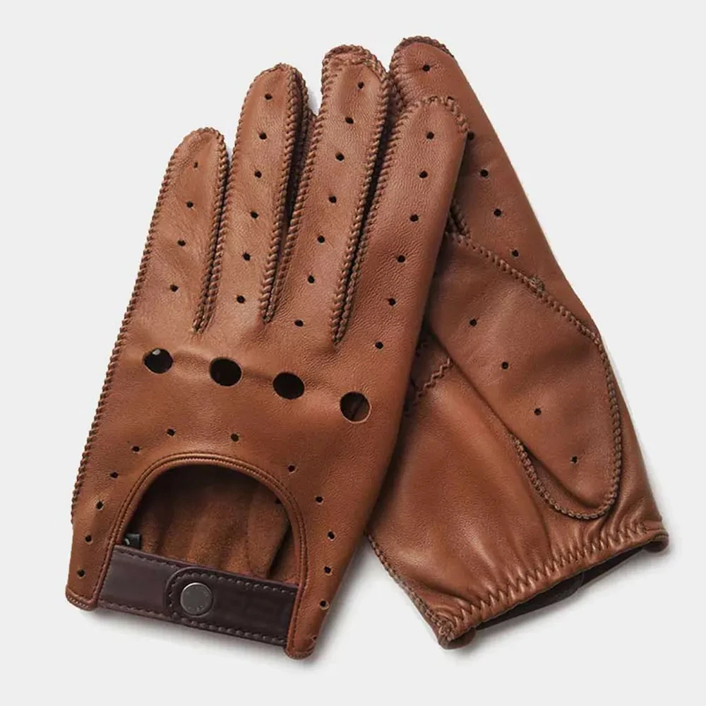 Fashion Men Genuine Sheepskin Leather Gloves Autumn Winter Warm Cashmere Full Finger Leather Gloves