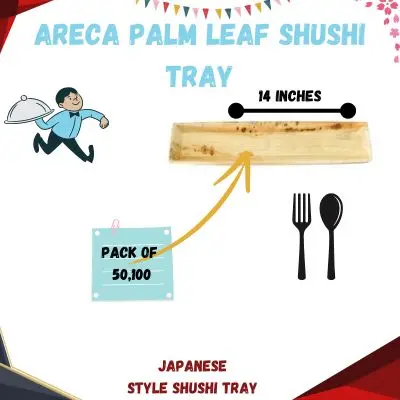 Top Notch Naturally Crafted Compostable Japanese Cuisine Serving Rectangular Sushi Trays for Bar Flatware Use