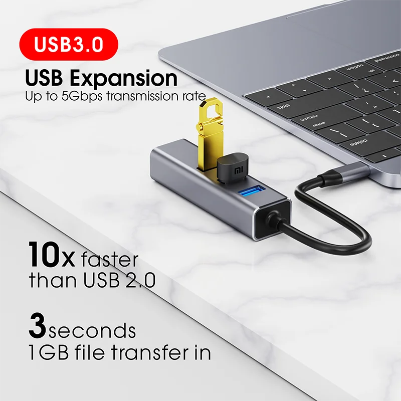 4in1 USB Hub Aluminum Multiport Dock Station with USB3.0 Adapter Lan Gigabit RJ45 1000Mbps Docking Station Computer Accessories