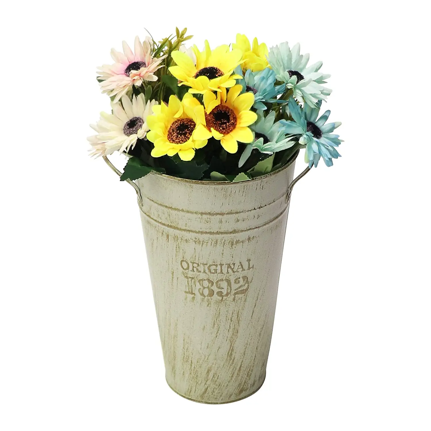 French Country Style Galvanized Vase Flower Bucket Farmhouse Decorative Tin Vases for Decor Rustic Metal Flower Vase Decor