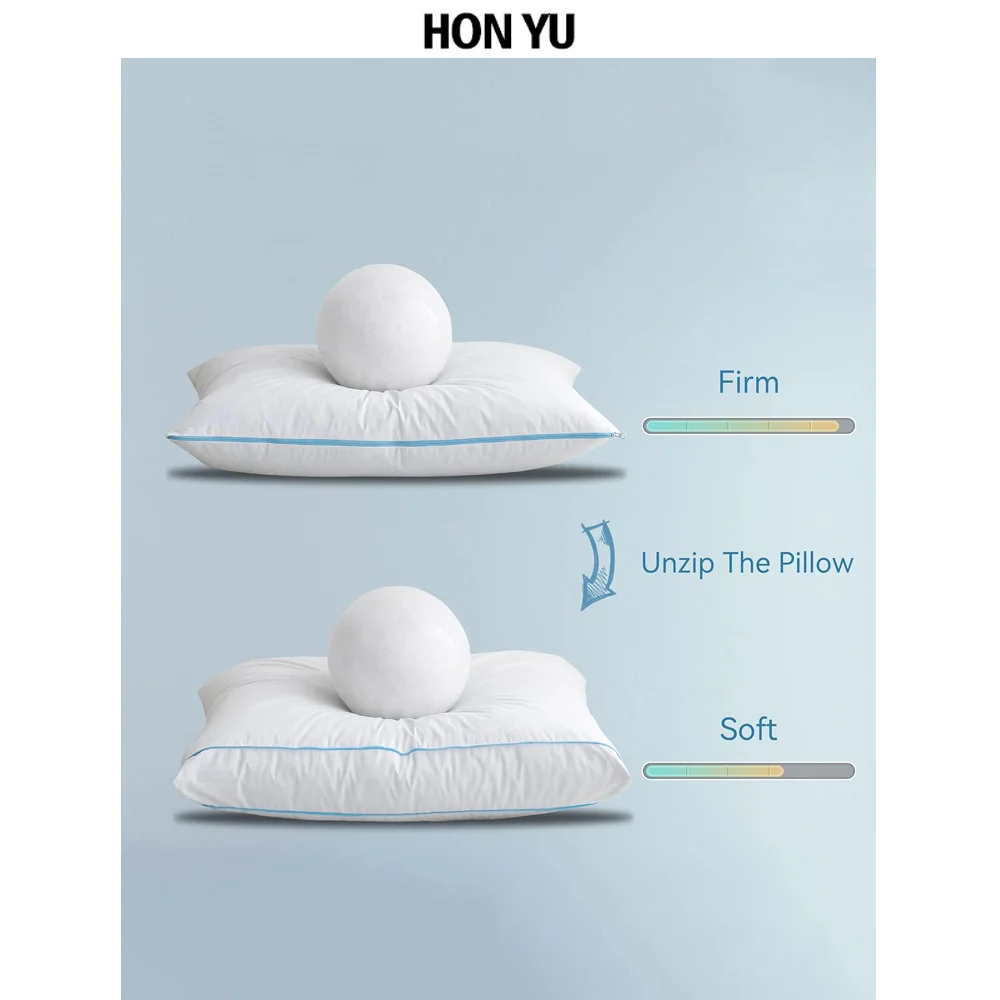 Unique Design Down Feather Bed Pillow Adjustable Feather Down Pillow Insert with Cotton Shell Soft and Supportive Down Pillow