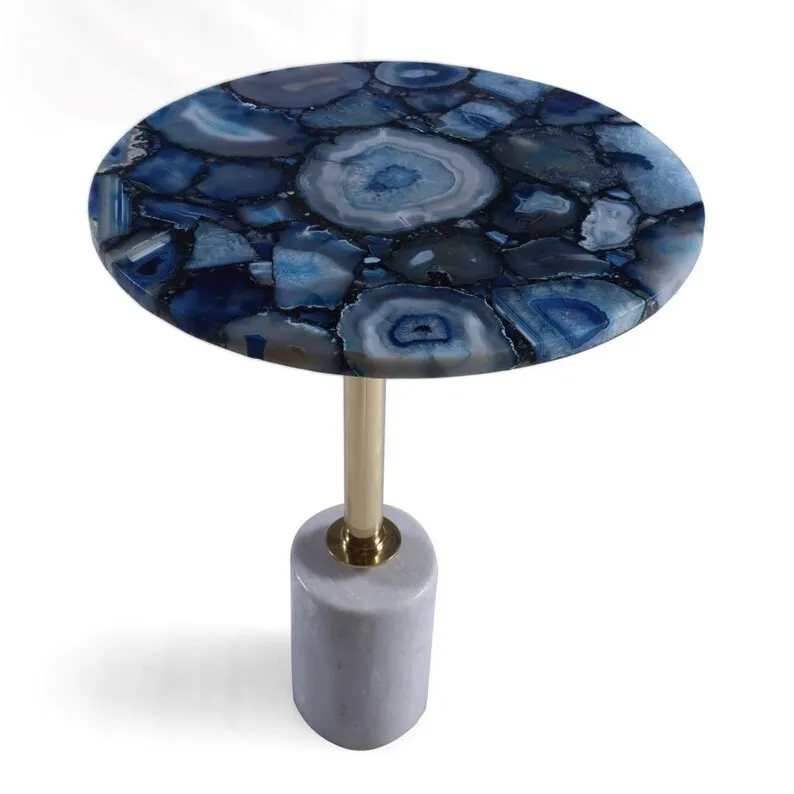 Buy Round Table Blue agate stone table top semi precious agate stone tables Handmade Gemstone