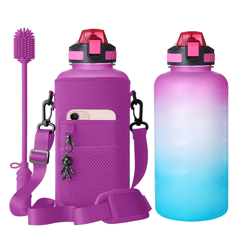 wholesale logo printed large 1 gallon motivational plastic water bottle with straw bottle shrink sleeve for 5 gallon