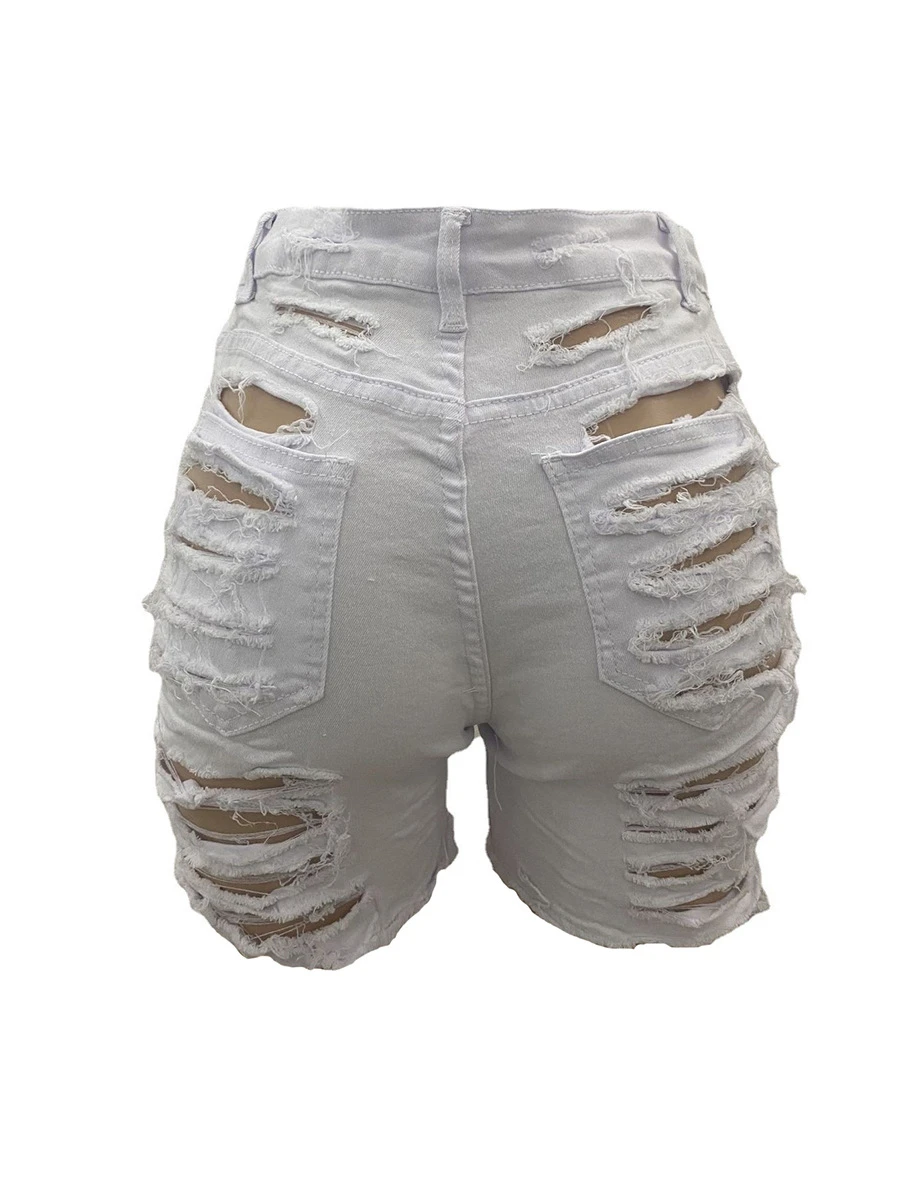 2023 New Summer Hot Hole Women Denim Shorts Bale Pockets Frayed Raw Ripped Denim Cotton High Elasticity Short Jeans For Women
