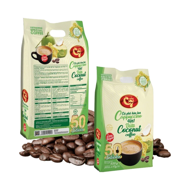 Vietnamese Instant Coffee Fast Delivery Cappuccino 4 In 1 ODM Service Using With Hot Water Taste As Coconut Coffee