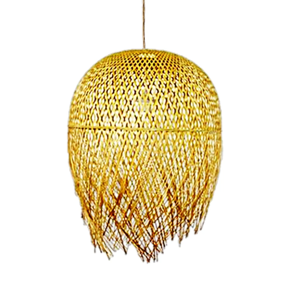 Classic and modern natural woven bamboo lampshade which used in restaurant and hotel interiors.