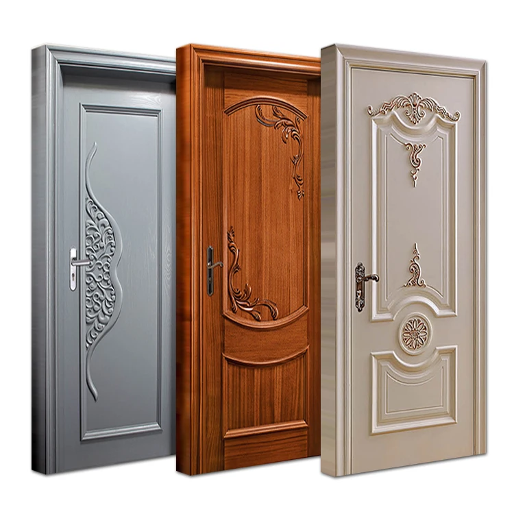 Modern indoor room wood panel doors classic design interior bedroom mahogany solid wooden door with frames