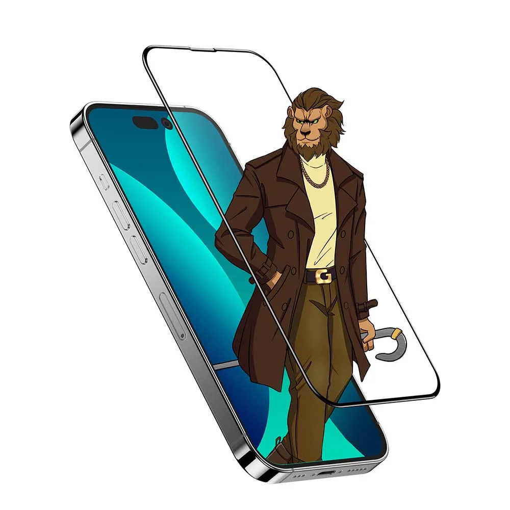 14 PRO Trending NEW Green Lion 3D Curved Tempered Glass for 14 PRO mobile clear cover for 14 PRO Crystal Clear anti Broken