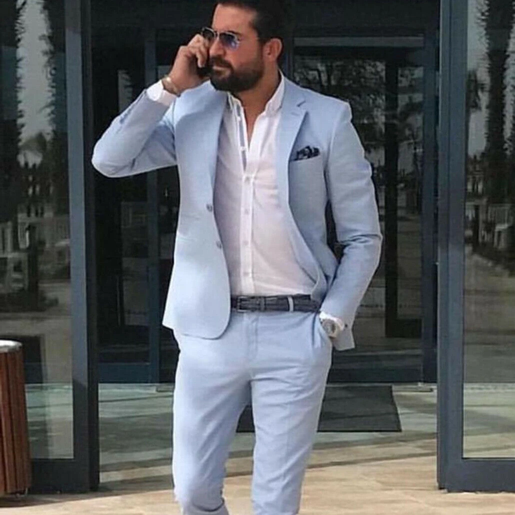 Latest 2023 Design Sky Blue Mens Dapper Style Suits Men Three Piece Business Suits for All Occasions at Factory Wholesale Prices