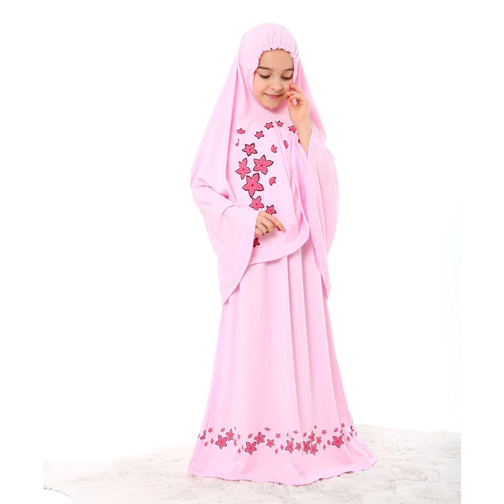 Girl Child Prayer Dress Yellow Color Star Pattern 987S With Prayer Rug Star Printed Belt Pattern
