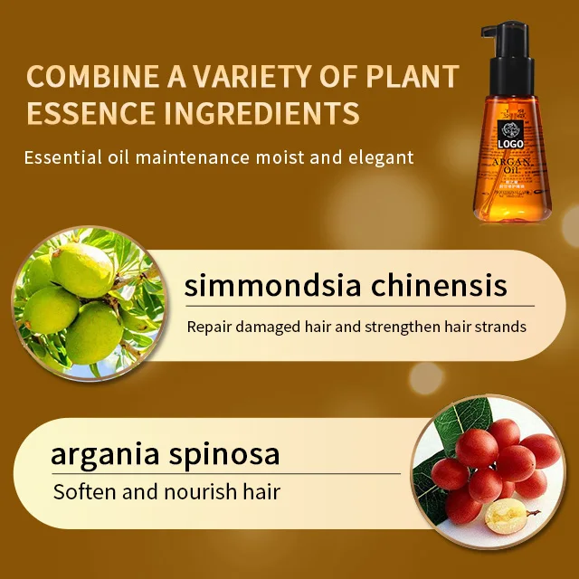 Custom Logo Organic Morocco Argan Hair Loss Essential Oil Repairing Dry Damaged Split Ends Hair Treatment Serum Oil Products