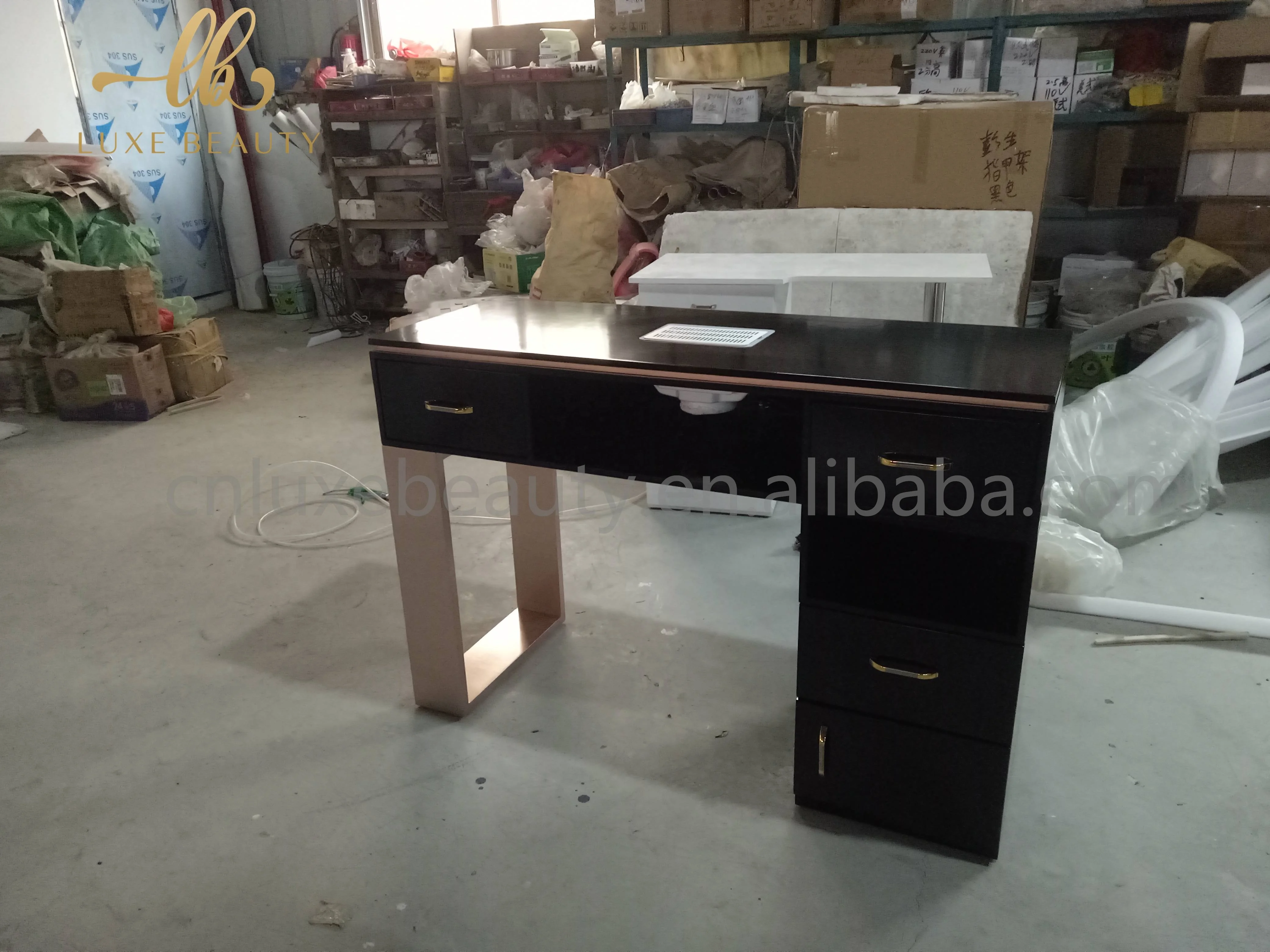 Modern Design Marble Top Manicure Station Metal foot Nail Table with 5 drawers and dust collector for nail and Beauty Salon