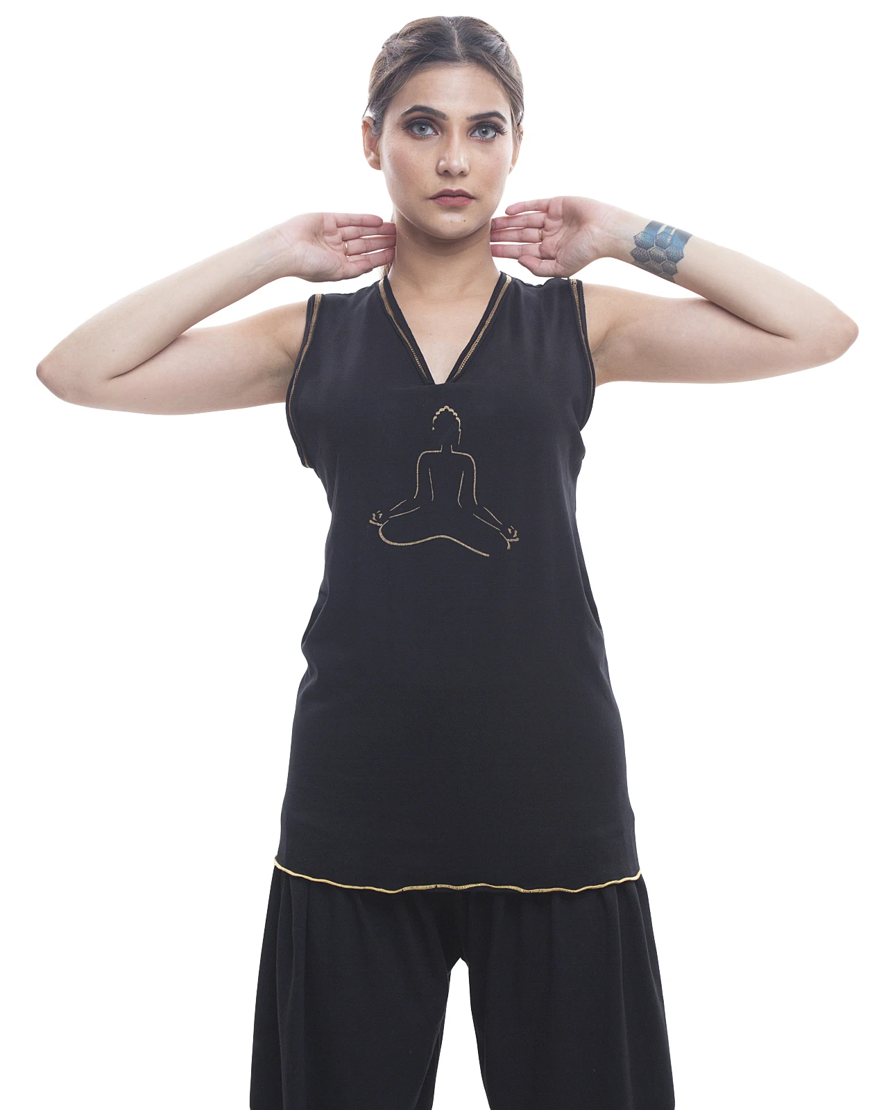 Organic Sleeveless Yoga Top with Caricature Outline Print Comfortable Fit for Yoga, Gym or Causal Wear for Adults Females