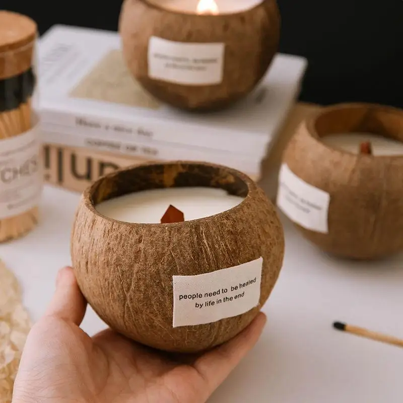 Wholesale Natural Essential Oil Luxury Customizable Logo Organic Soy Wax Shell Coconut Bowl Scented Candle
