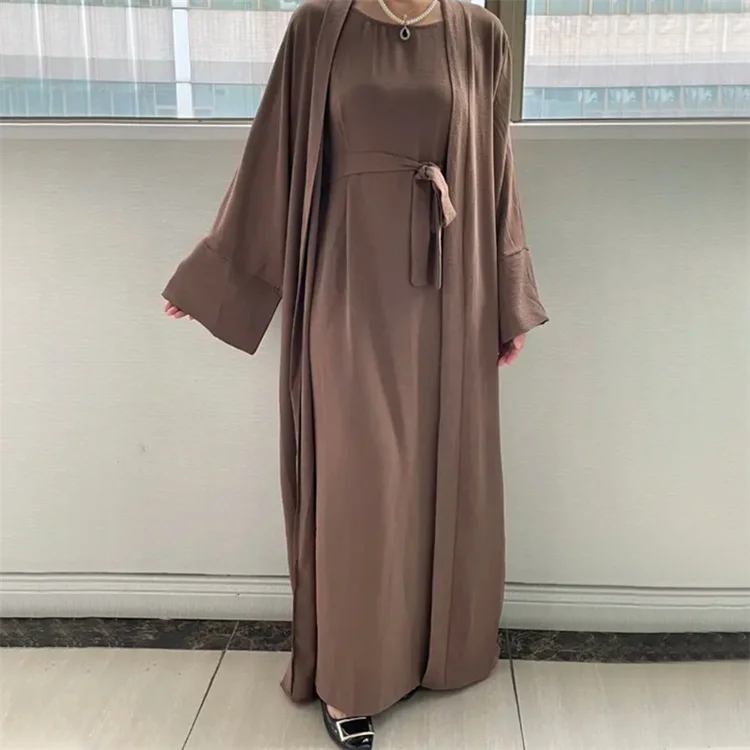 2023 Custom Traditional Muslim Clothing Set Women Cardigan Open Abaya Islamic Dress Eid Two Piece Set Muslim