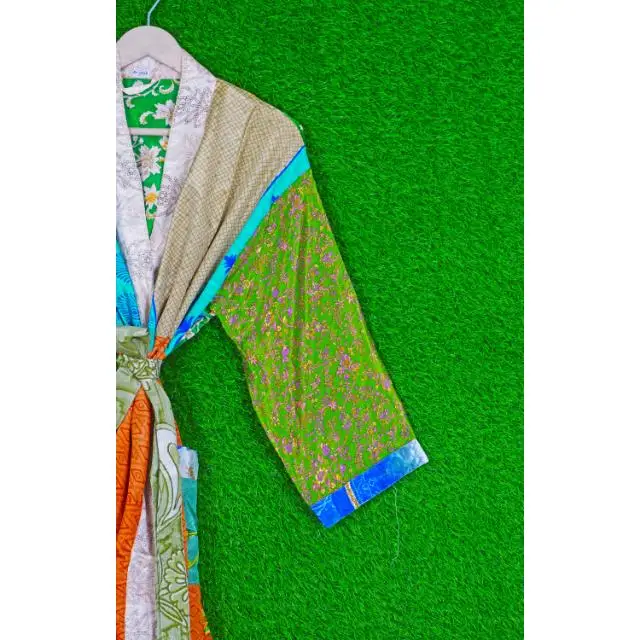 Women Vintage floral Silk Saree Casual Kimono Hippie Sari Bohemian Nightgown Women Beach Wear Sexy Silk Kimono