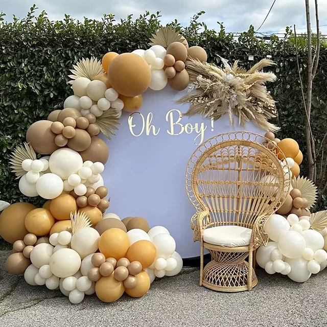 7FT Custom size Round backdrop Oh baby Balloon Arch Wall Decoration,Gold Large Baby in Bloom Baby Shower Decorations