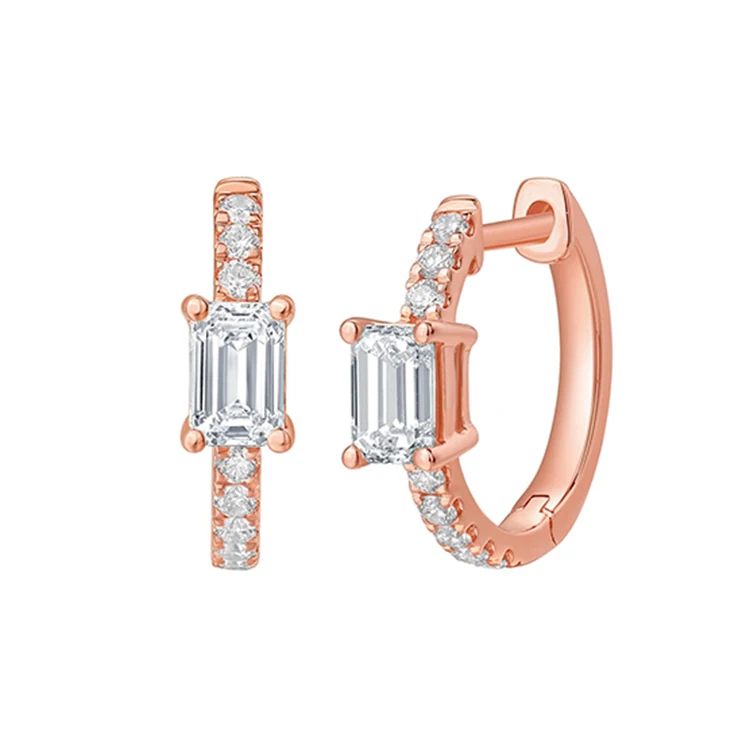 Premium Luxury Fashion Jewelry Anniversary Gift 2.15 CTS 10KT Gold Custom Emerald Cut Lab Grown Diamond Mini Hoop Earring