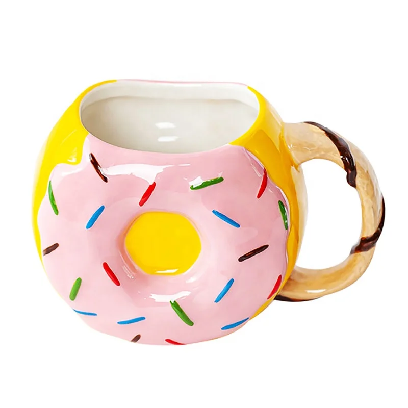 Factory wholesale Cute and Creative tea cups manual custom 3d Donut Ceramic coffee mugs