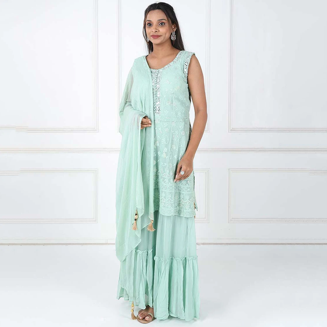 New Arrival Light Weight High Quality Sleeveless Women OEM ODM 2022 3 Piece Pakistani Suit