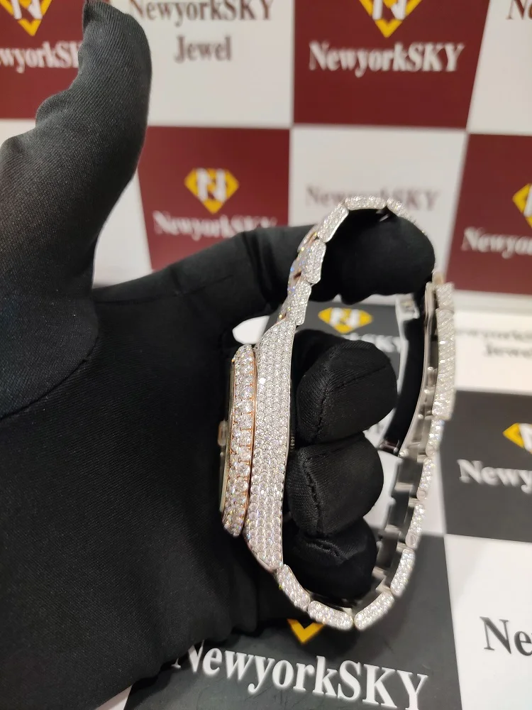 Мужские модные механические часы из нержавеющей стали VVS прозрачность Moissanite Diamond водонепроницаемый Pass тестер для ПК Корпус Стекла