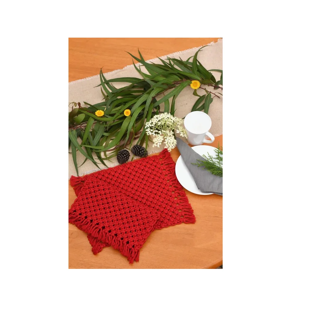Kitchen Supplies Dining Heat Resistant Round Placemats Boho Macrame Woven Tassel Print Table Mats Pad Non-Slip Placemats