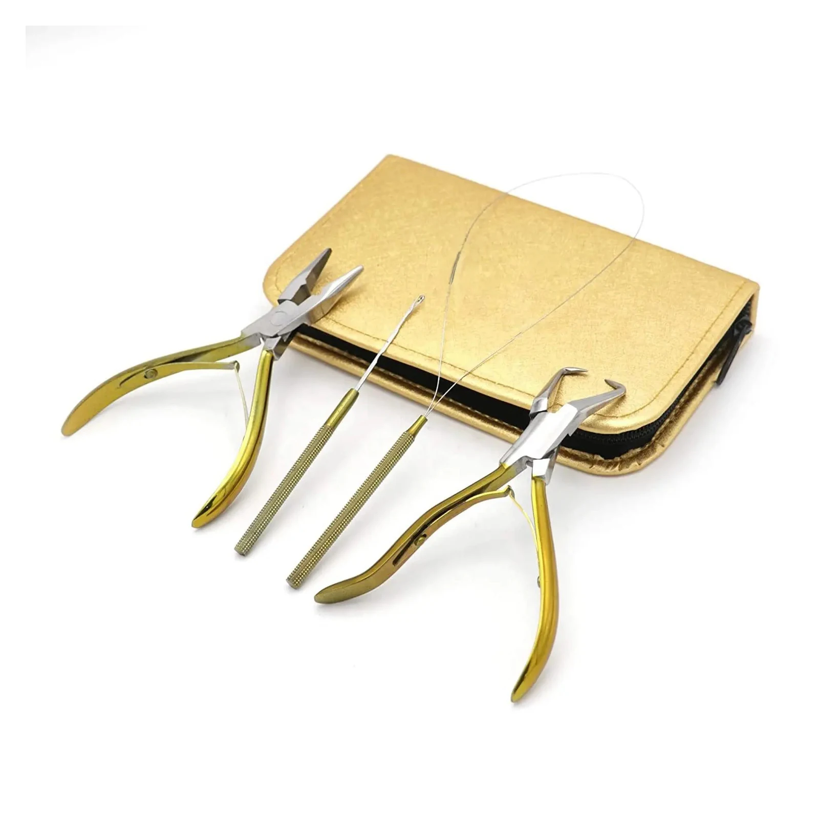 Plasma Gold Tape Press with Multifunction Hair Extensions Pliers Multicolor Silicone Beads  Metal Hook Looper Tool Set