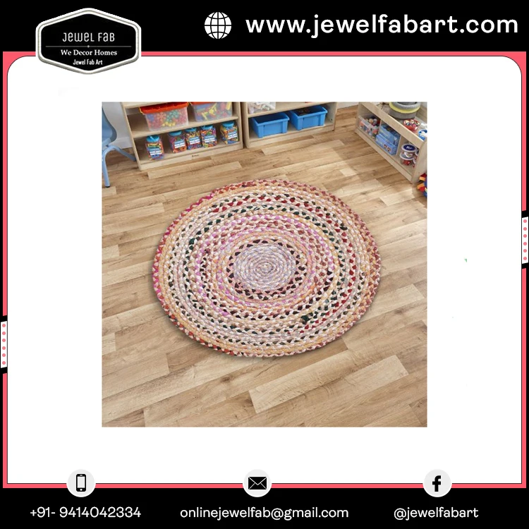 Indian Handmade Round Carpet Living Room Bedroom Cotton Chindi Round Rug Carpet 28 inches Floor Area out Door Hallway Play Room