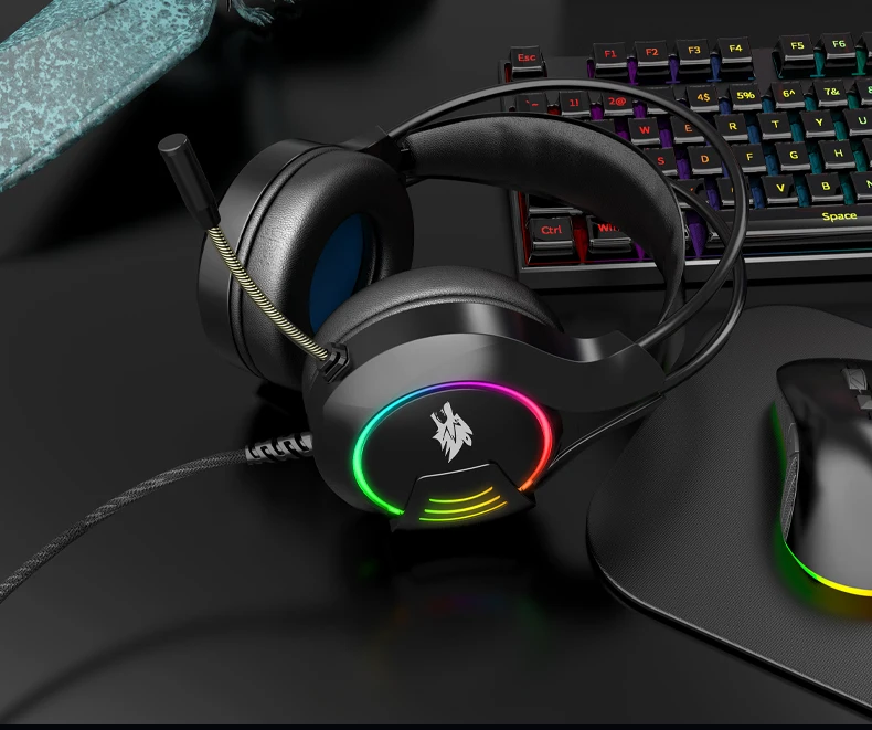 High quality H20 USB wired gaming headset Colorful led gaming headphones for gamers