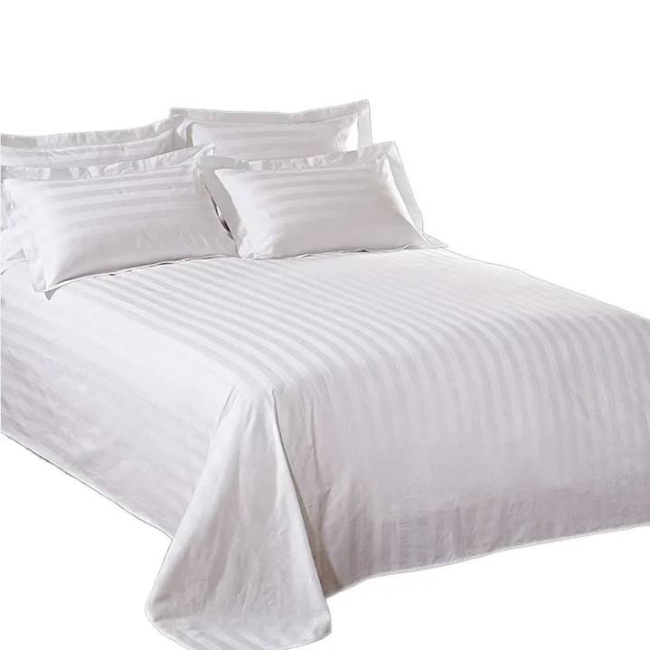 New Arrival Luxury Hotel Bed Linen Polycotton Satin Stripe Pattern Single Size Bedsheet Bedding Set Customizable