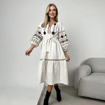 Женское платье с длинным рукавом в стиле бохо, с вышивкой в стиле Флора