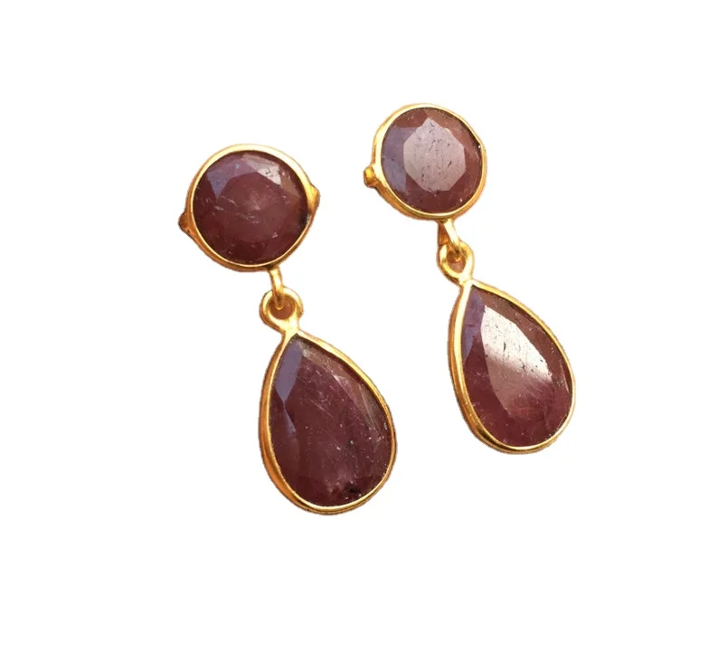 Sterling Silver 925 Jewellery 1 Pair Wholesale Offer Finest Quality Natural Ruby Gemstone Long Dangling Earring
