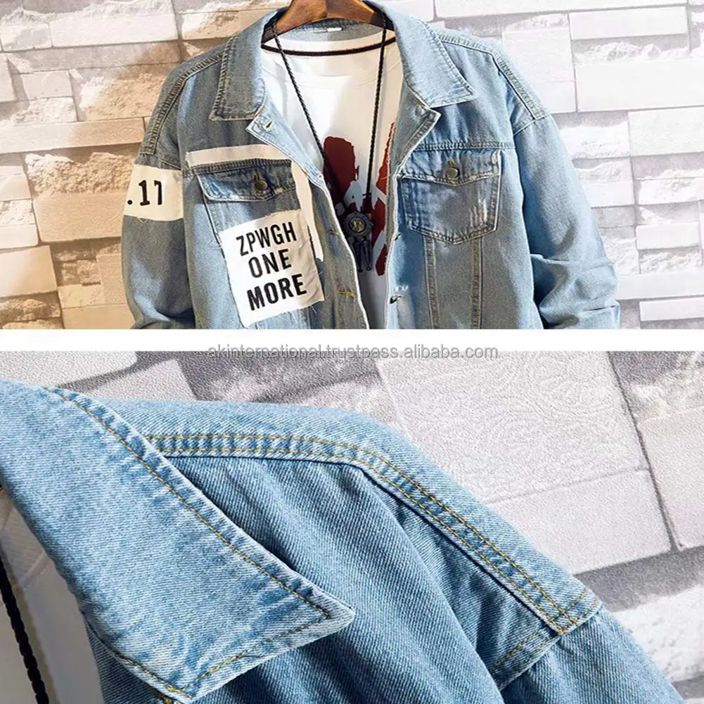 Wholesale Men Fashion Denim Jackets Shred Baggy Korean Style Hip Hop Casual Outfit Coat Customize Denim Jacket