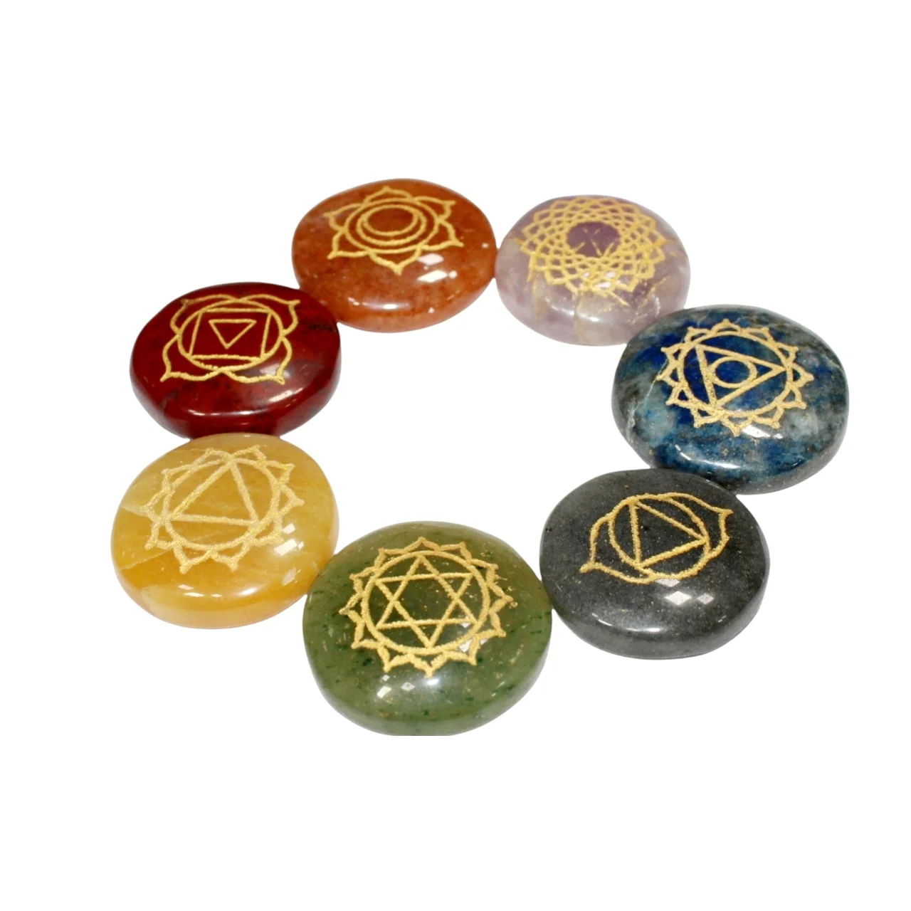 Seven Chakra Round Stone Set 7 Chakra Stone For Healing Used As Chakra Reiki Set Healing engraving Set For Sale