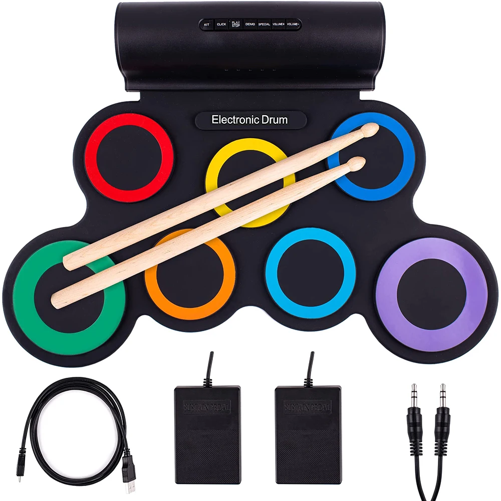 Colorful Music Toy Drum Portable Roll Up Electronic Drum Pad In Built Speaker Percussion Mat