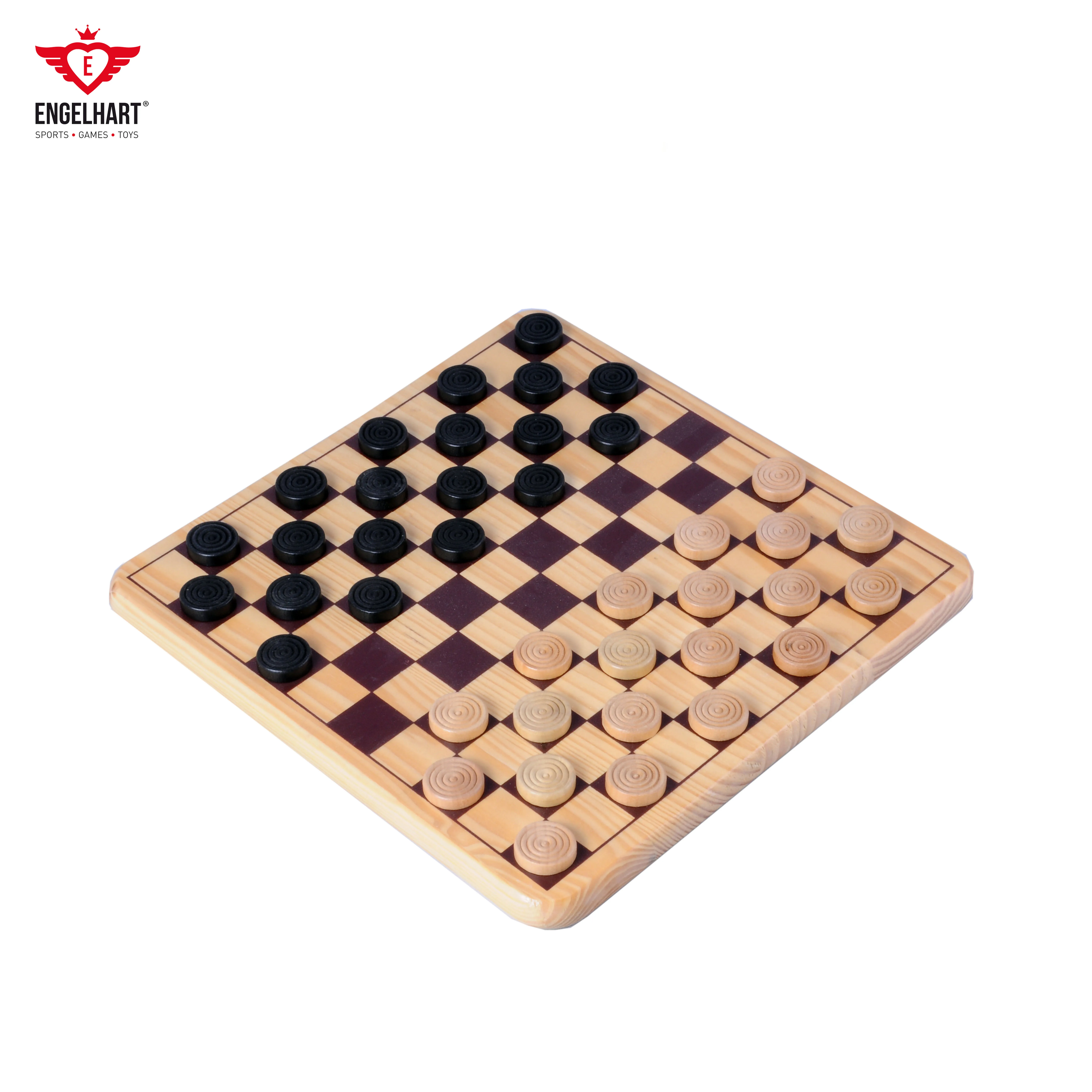 Longfield Games High Quality Checkers Set Complete Wooden 29x29 cm PU Chess Board Game for Adults and Kids Educational Toys