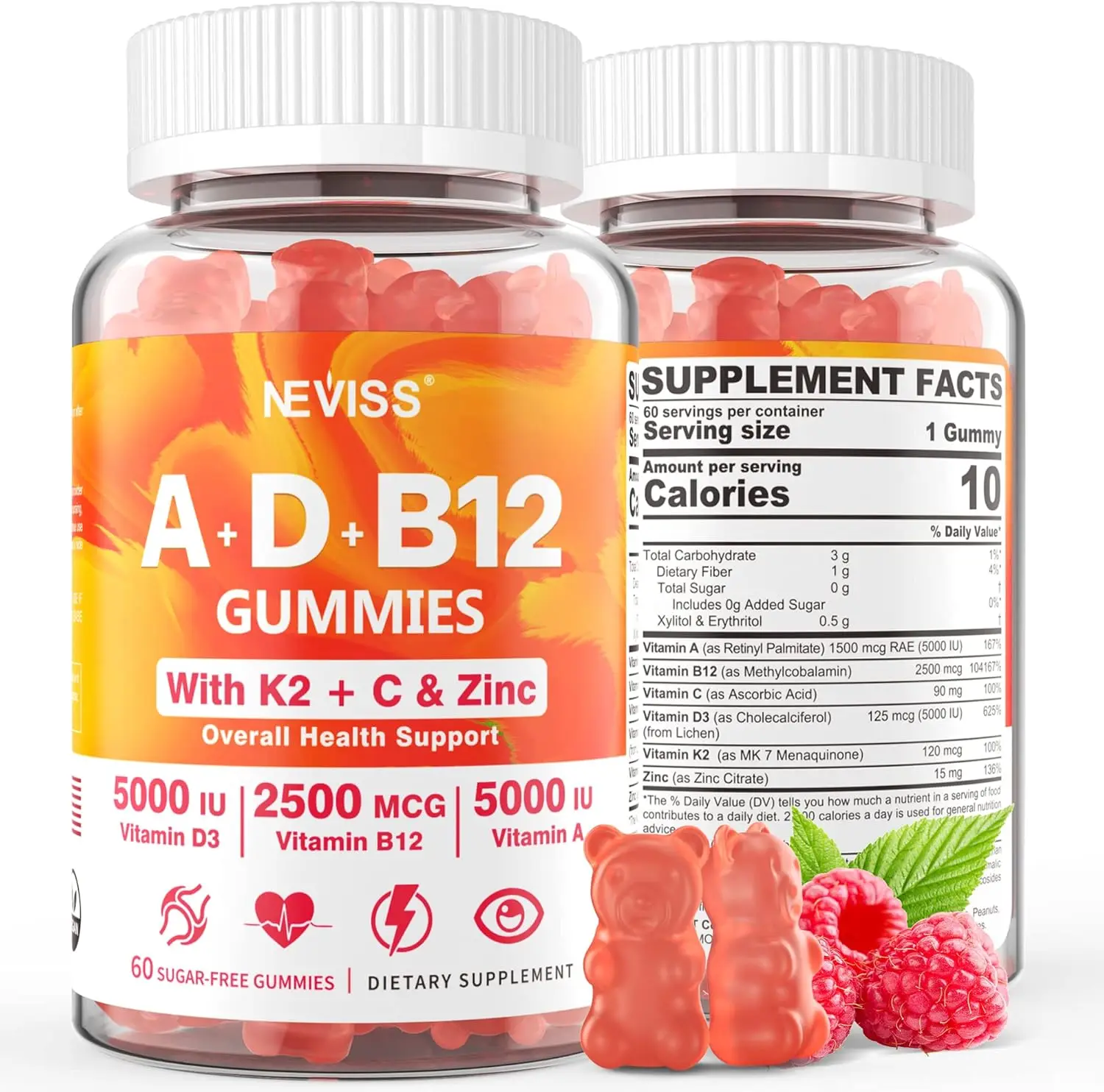 Vigo-ADK+Vitamin B12 Gummies with Vitamin D3 K2,Multivitamin Adults-Vitamin A,D,Methyl B12,C,Zinc for Eye,Bone,Energy,Immune