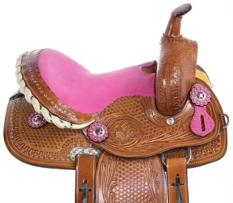 High Quality Demanded Pink Crystal Premium Leather Western Pleasure Trail Barrel Racing Horse Saddle At Wholesale Manufacture