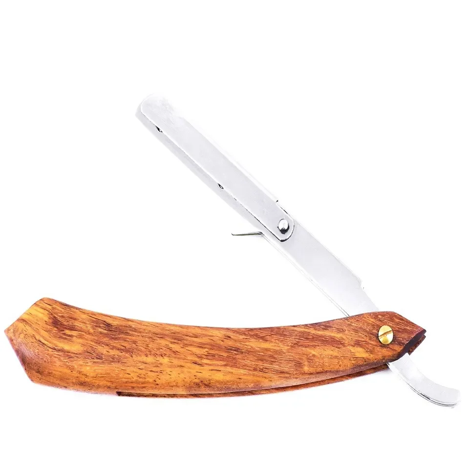 New Top Quality Half Blade Cut Throat Straight Razor Barber Stainless Steel and Wooden Handle with Pouch for Men