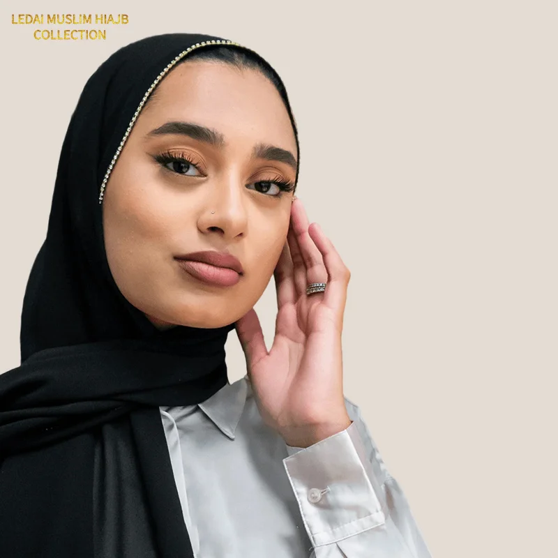 Muslim scarves and shawls fashion Modest chiffon crystal chain hijab scarf women