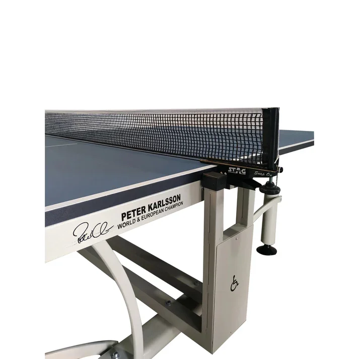 100% Top Grade Material Made Peter Karlsson Table Tennis Table with White Color Frame Heavy Duty Tennis Table
