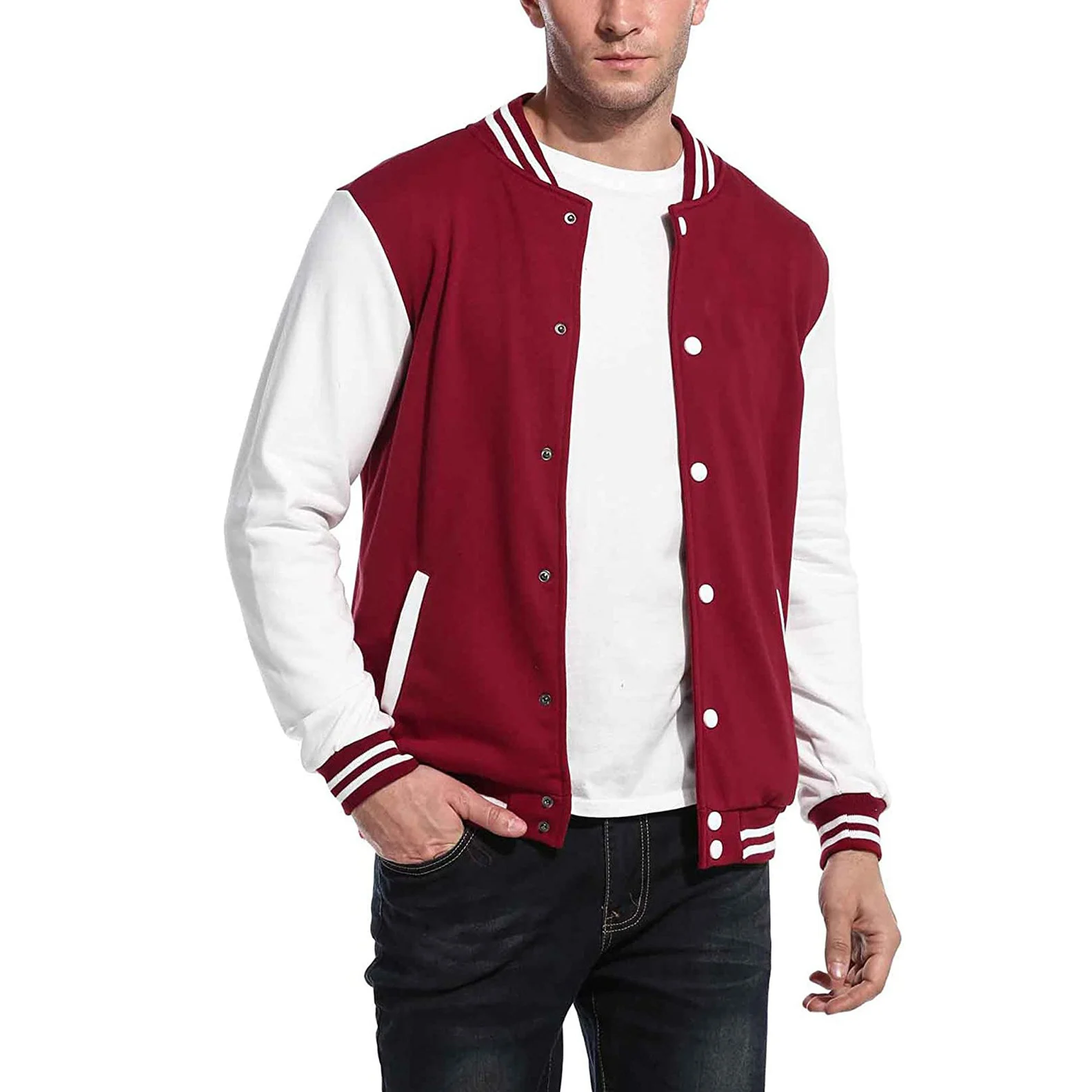Winter Wear Customized Logo Printing Polyester Material 2023 Full Sleeves Stand Collar Men Varsity Jacket