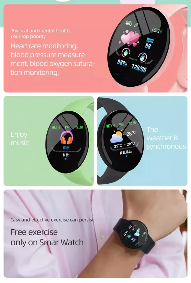 2023 D18 Reloj Smart Watch Men Women With Blood Pressure Heart Rate Monitor Smartwatch Sport Tracker Pedometer