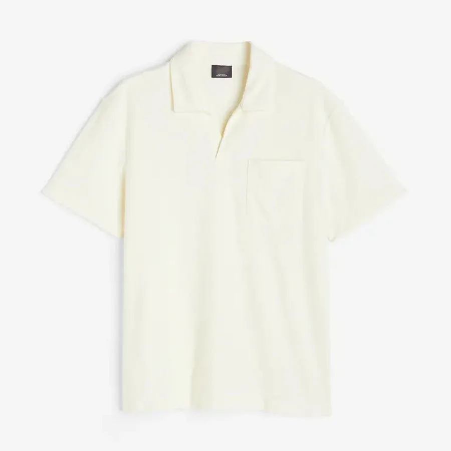 Wholesale Best Selling Men Beige Color Plain Relaxed Fit Polo T Shirt With V Neck Turn Down Collar & Chest Pocket For Sale