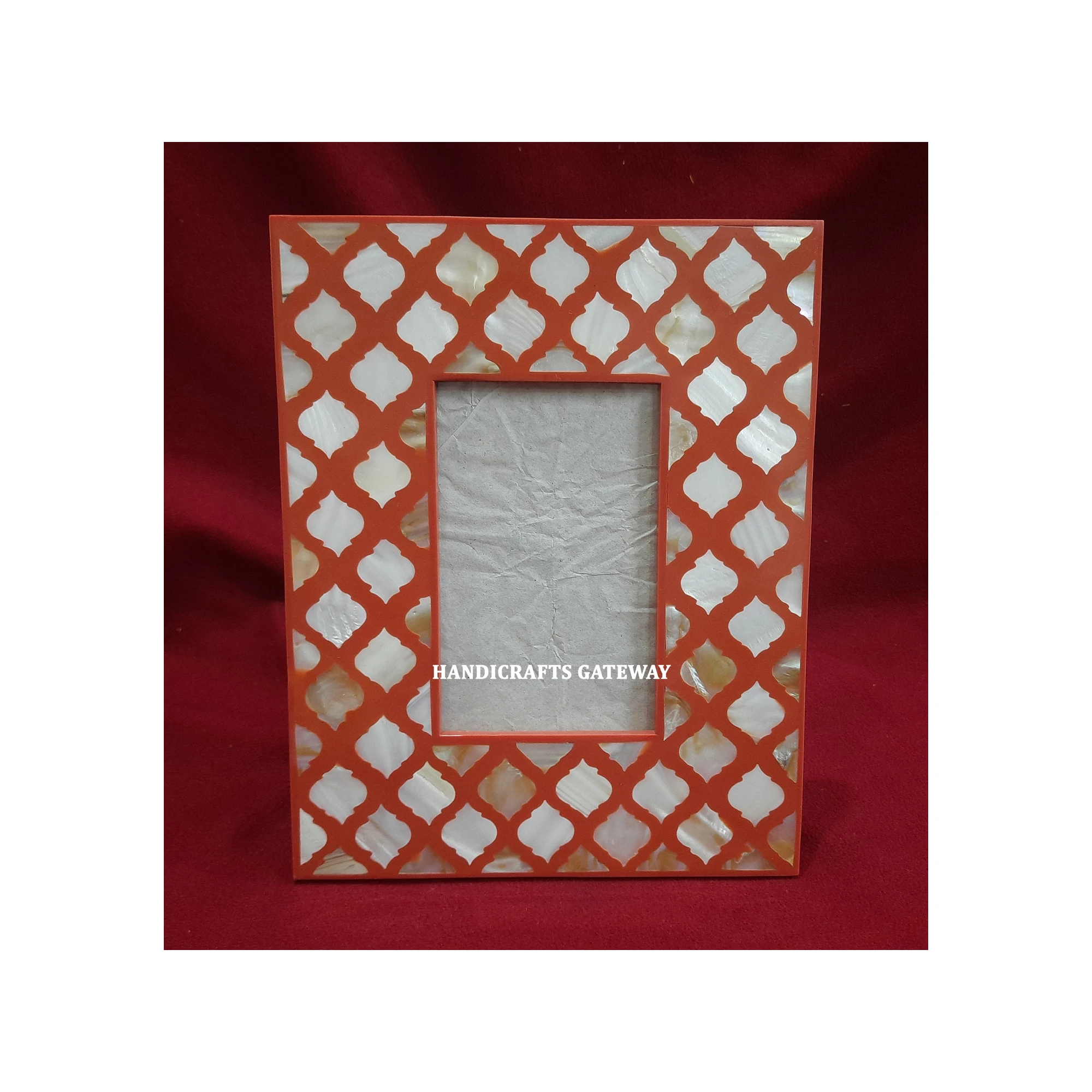 High Quality Most Beautiful Handmade White Mother Of Pearl Inlay Orange Photo Frame For Home Decorations And Wedding Gifting